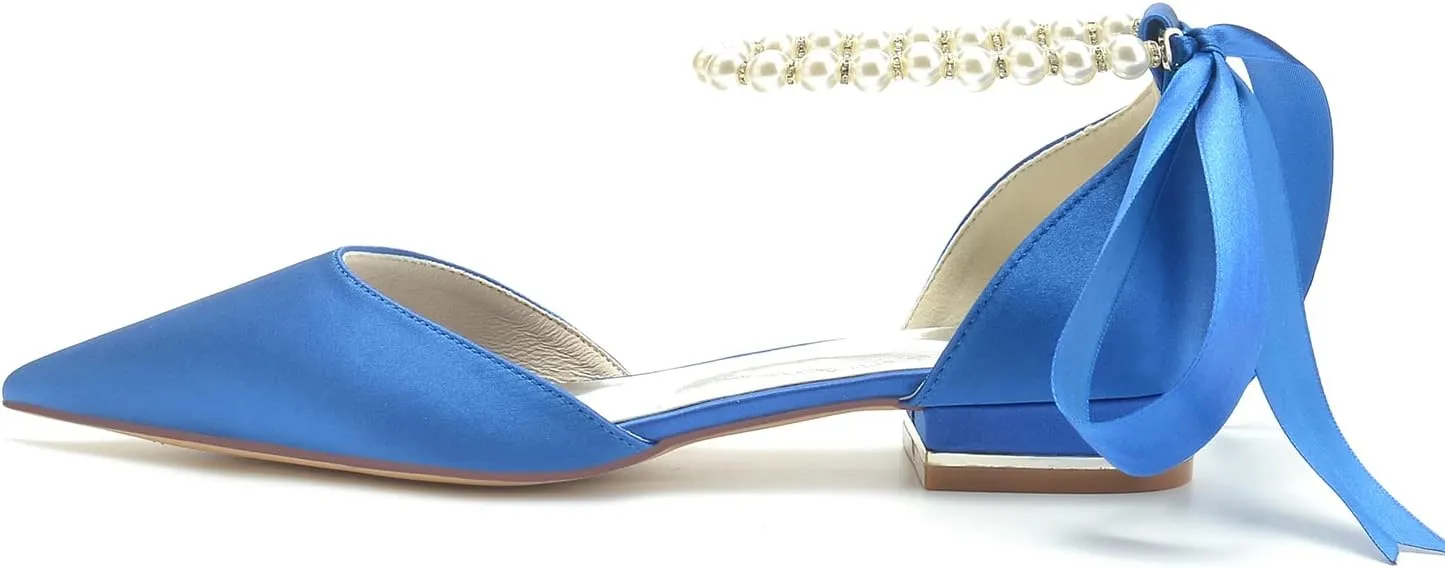 Women's Pointed Toe Pearl Wedding Flats for Bride Comfortable Wedding Shoes Low Heels Rhinestones Bridal Flats Evening Prom Party Dress Shoes Pumps