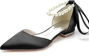 Women's Pointed Toe Pearl Wedding Flats for Bride Comfortable Wedding Shoes Low Heels Rhinestones Bridal Flats Evening Prom Party Dress Shoes Pumps