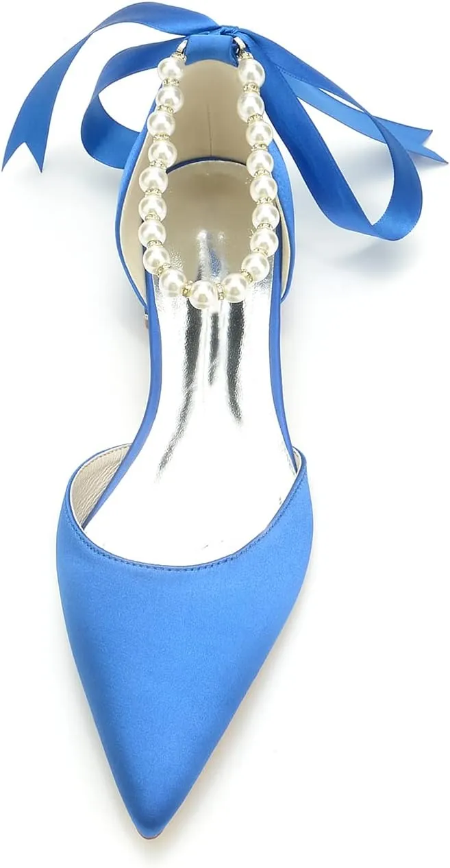 Women's Pointed Toe Pearl Wedding Flats for Bride Comfortable Wedding Shoes Low Heels Rhinestones Bridal Flats Evening Prom Party Dress Shoes Pumps