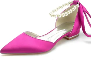 Women's Pointed Toe Pearl Wedding Flats for Bride Comfortable Wedding Shoes Low Heels Rhinestones Bridal Flats Evening Prom Party Dress Shoes Pumps