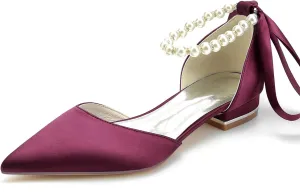 Women's Pointed Toe Pearl Wedding Flats for Bride Comfortable Wedding Shoes Low Heels Rhinestones Bridal Flats Evening Prom Party Dress Shoes Pumps