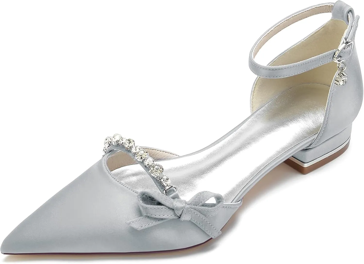 Women's Pointed Toe Satin Wedding Flats Comfortable Wedding Shoes for Bride Low Heels Rhinestones Bridal Flats Evening Prom Party Dress Shoes Pumps