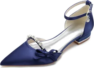 Women's Pointed Toe Satin Wedding Flats Comfortable Wedding Shoes for Bride Low Heels Rhinestones Bridal Flats Evening Prom Party Dress Shoes Pumps