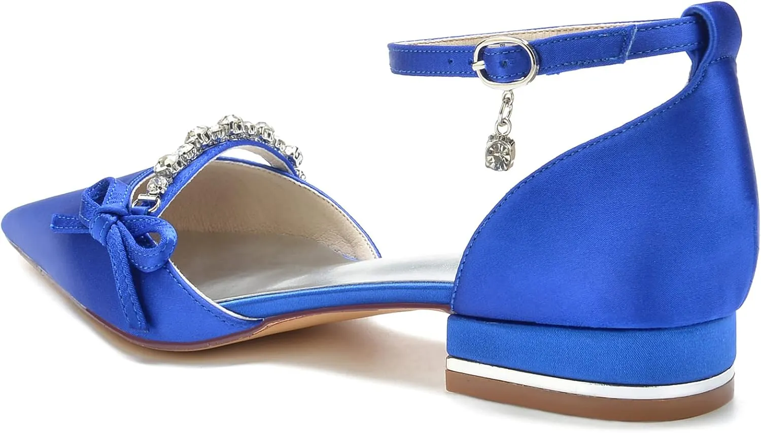 Women's Pointed Toe Satin Wedding Flats Comfortable Wedding Shoes for Bride Low Heels Rhinestones Bridal Flats Evening Prom Party Dress Shoes Pumps