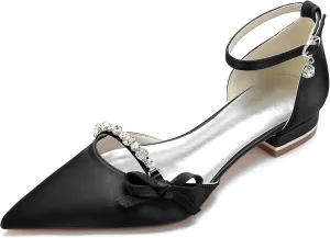 Women's Pointed Toe Satin Wedding Flats Comfortable Wedding Shoes for Bride Low Heels Rhinestones Bridal Flats Evening Prom Party Dress Shoes Pumps
