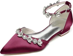 Women's Pointed Toe Satin Wedding Flats for Bride Comfortable Rhinestones Bridal Shoes Evening Prom Party Dress Shoes Pumps 18448-46M