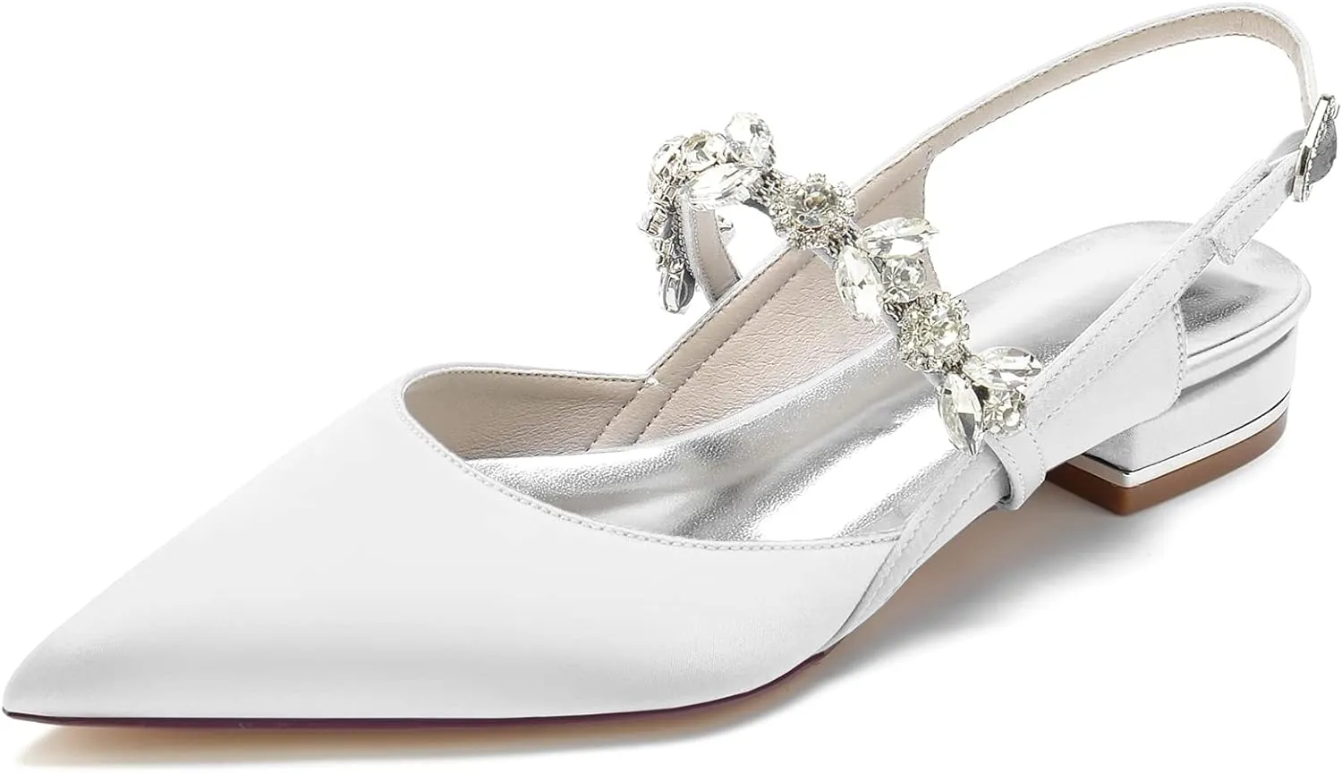 Women's Pointed Toe Satin Wedding Flats for Bride Comfortable Rhinestones Bridal Shoes Evening Prom Party Dress Shoes Pumps White Size 9