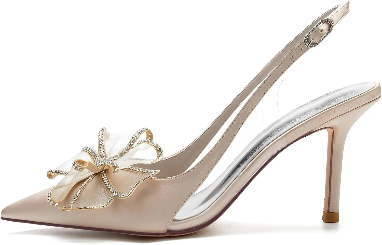 Women's Pointed Toe Wedding Shoes for Bride High Heels Slingback Ankle Strap Bridal Shoes Prom Party Dress Shoes Pumps