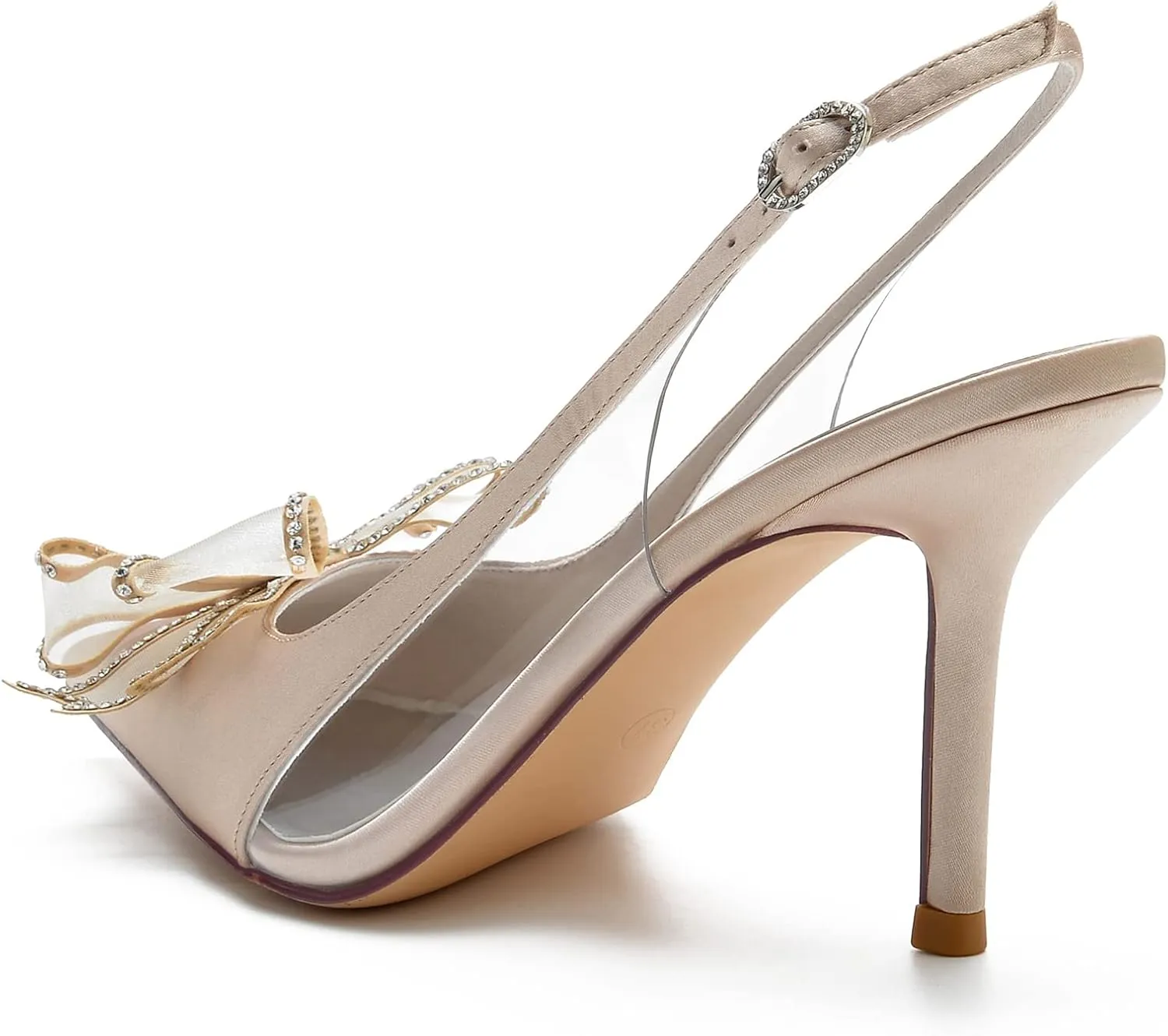 Women's Pointed Toe Wedding Shoes for Bride High Heels Slingback Ankle Strap Bridal Shoes Prom Party Dress Shoes Pumps