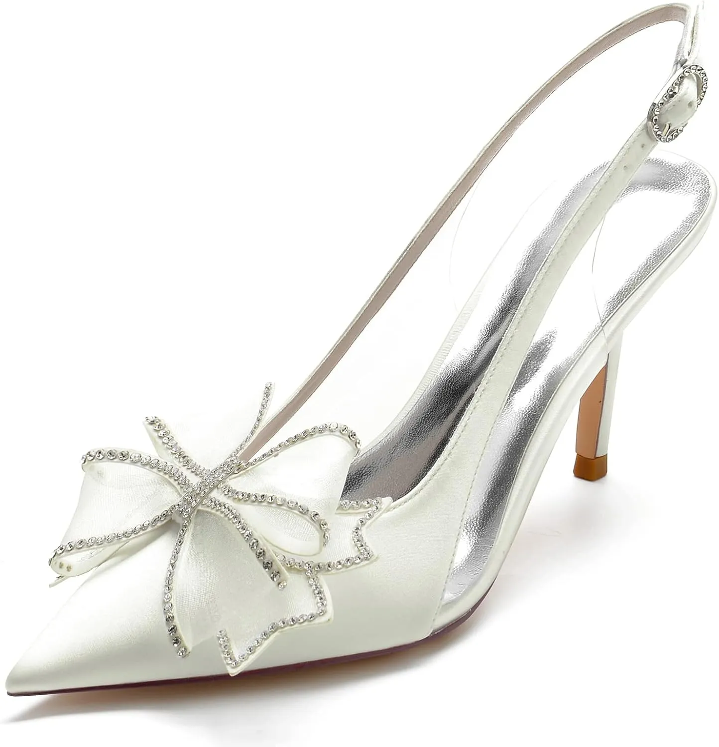 Women's Pointed Toe Wedding Shoes for Bride High Heels Slingback Ankle Strap Bridal Shoes Prom Party Dress Shoes Pumps