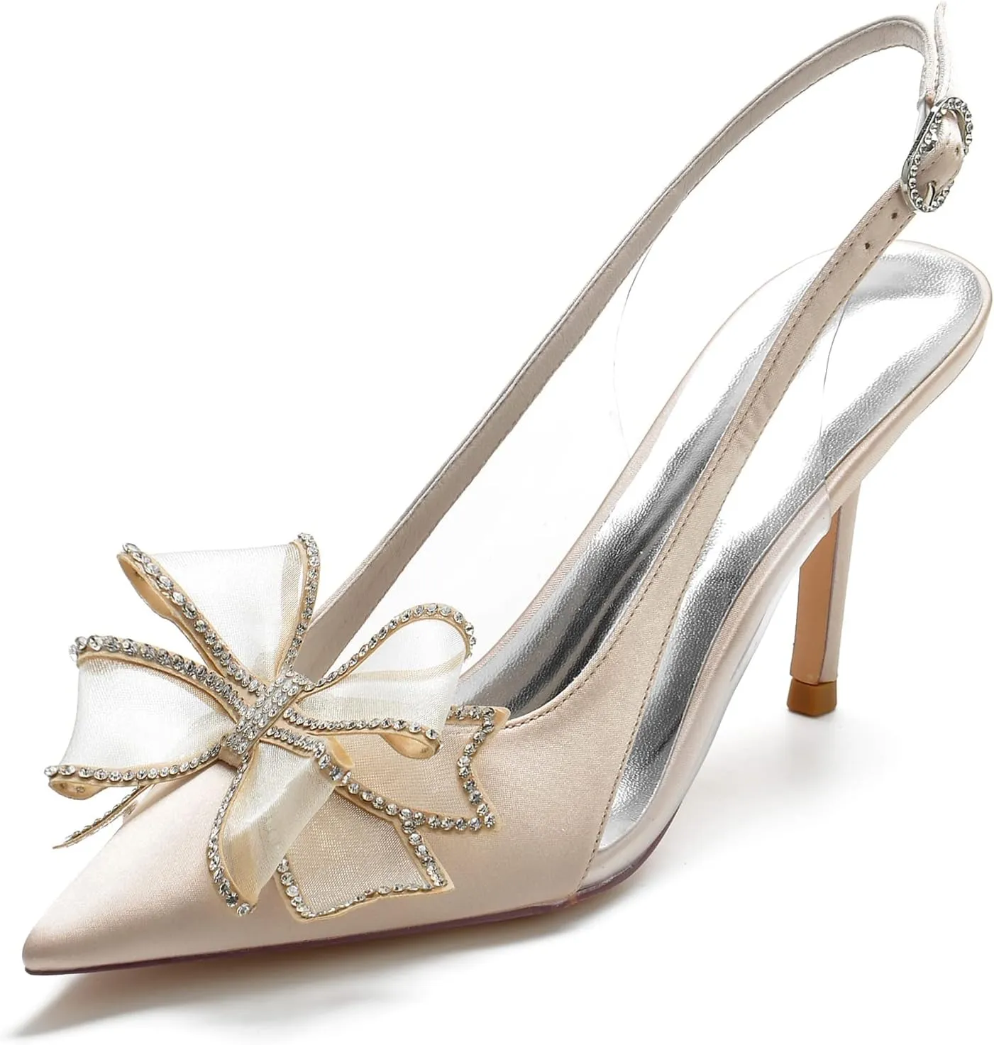 Women's Pointed Toe Wedding Shoes for Bride High Heels Slingback Ankle Strap Bridal Shoes Prom Party Dress Shoes Pumps