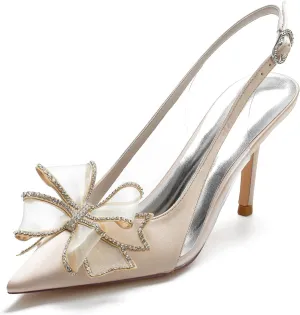 Women's Pointed Toe Wedding Shoes for Bride High Heels Slingback Ankle Strap Bridal Shoes Prom Party Dress Shoes Pumps
