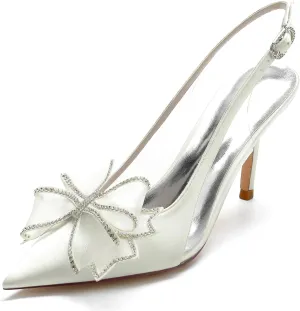 Women's Pointed Toe Wedding Shoes for Bride High Heels Slingback Ankle Strap Bridal Shoes Prom Party Dress Shoes Pumps