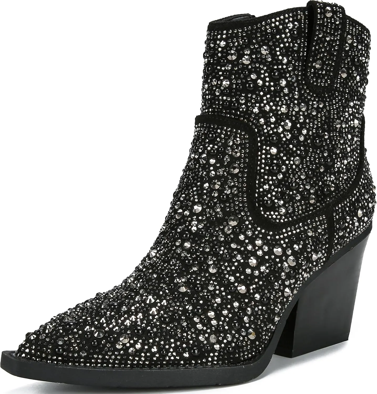 Women's Rhinestone Knee High Boots Western Cowgirl Boots Cowboy Boots Chunky Heel Pointed Toe Sparkly Mid Calf Boots