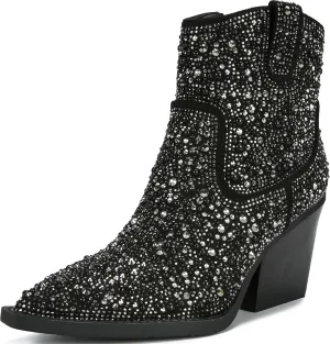Women's Rhinestone Knee High Boots Western Cowgirl Boots Cowboy Boots Chunky Heel Pointed Toe Sparkly Mid Calf Boots