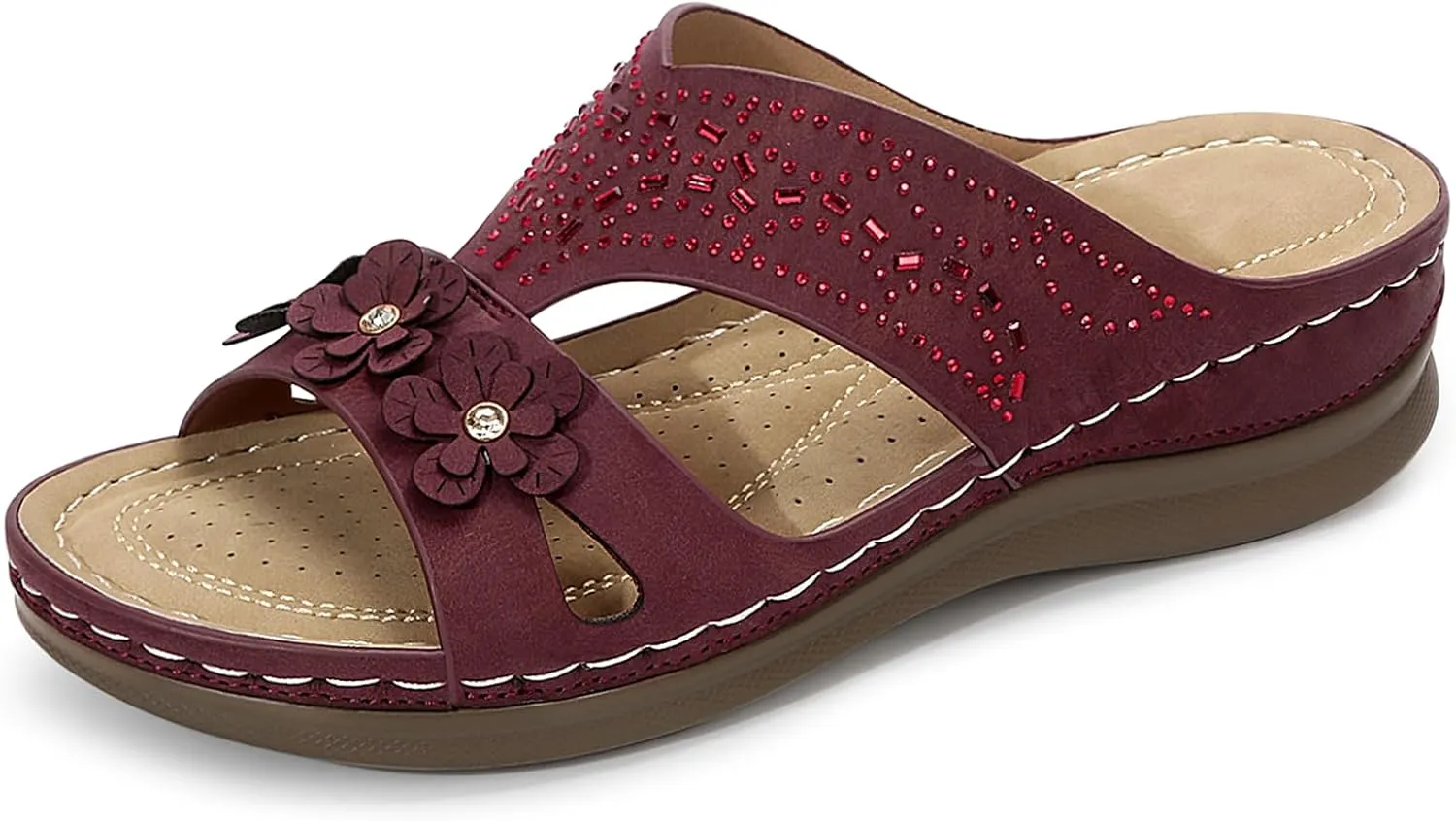 Women's Rhinestones Flowers Decor Hollow Out Lightweight Slides Sandals