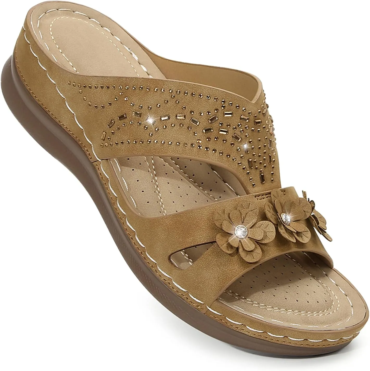 Women's Rhinestones Flowers Decor Hollow Out Lightweight Slides Sandals