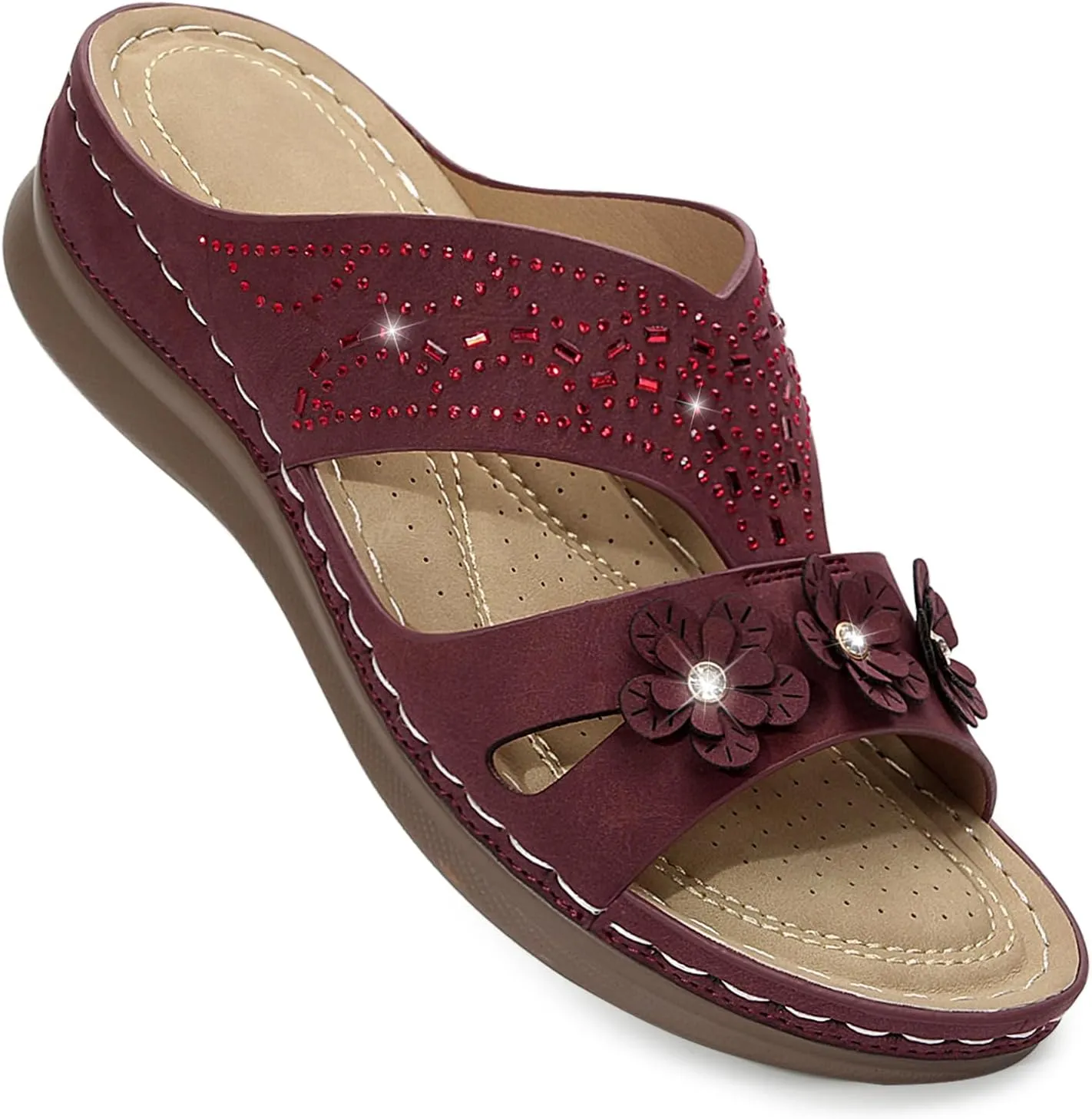 Women's Rhinestones Flowers Decor Hollow Out Lightweight Slides Sandals