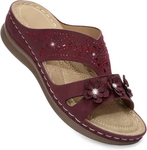 Women's Rhinestones Flowers Decor Hollow Out Lightweight Slides Sandals