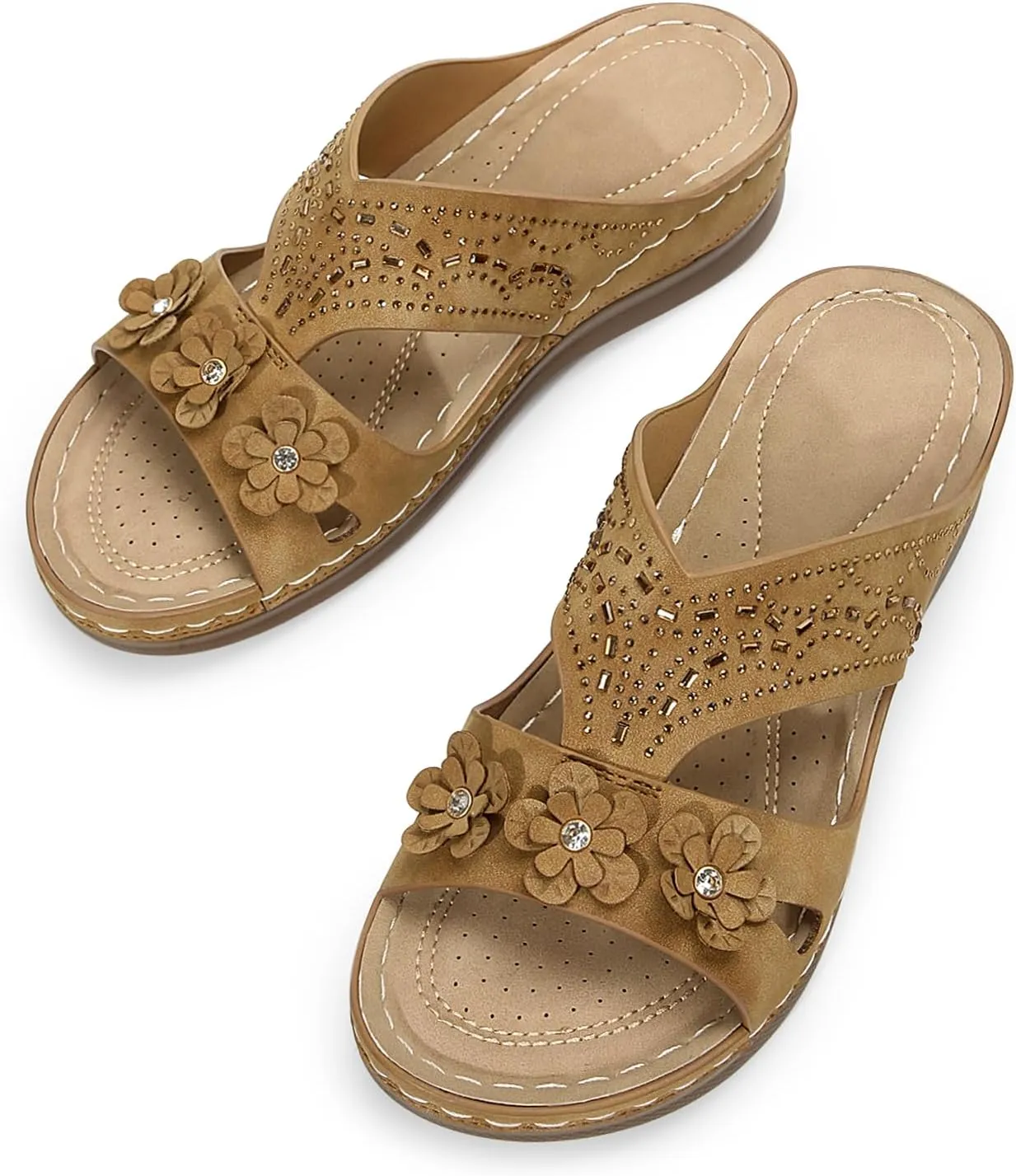 Women's Rhinestones Flowers Decor Hollow Out Lightweight Slides Sandals