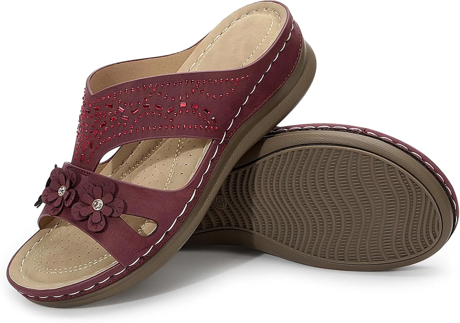 Women's Rhinestones Flowers Decor Hollow Out Lightweight Slides Sandals