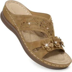 Women's Rhinestones Flowers Decor Hollow Out Lightweight Slides Sandals