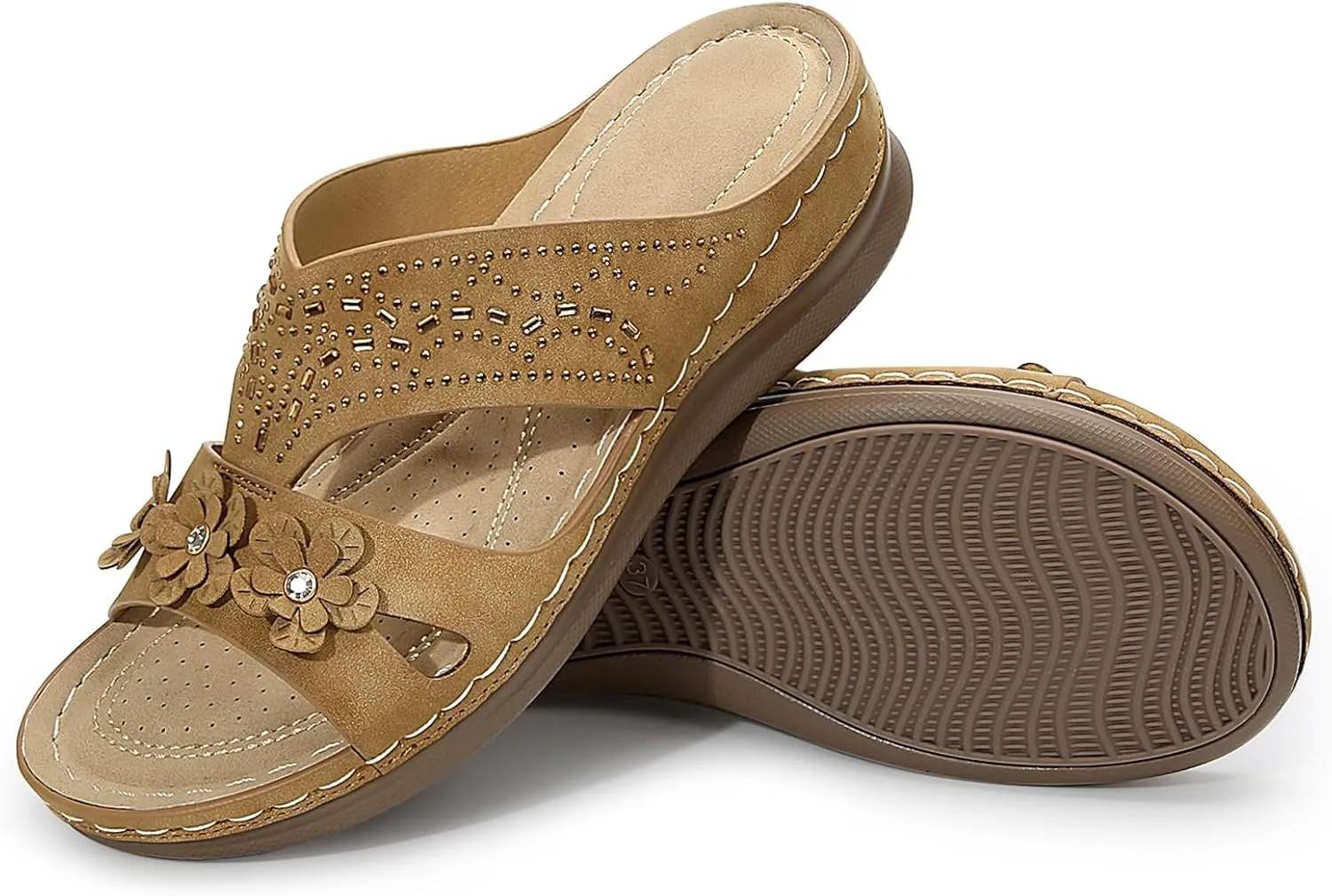 Women's Rhinestones Flowers Decor Hollow Out Lightweight Slides Sandals