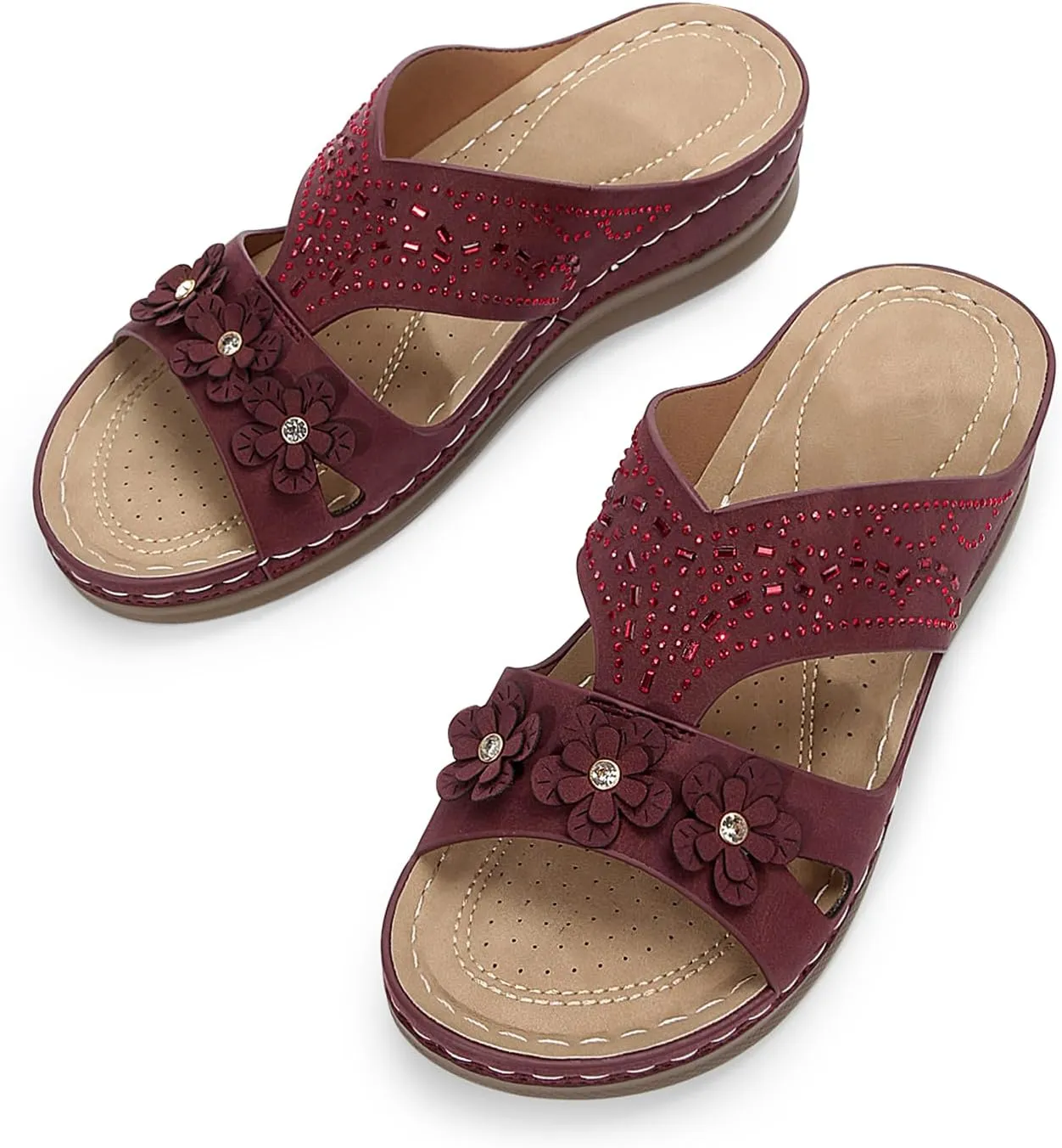 Women's Rhinestones Flowers Decor Hollow Out Lightweight Slides Sandals