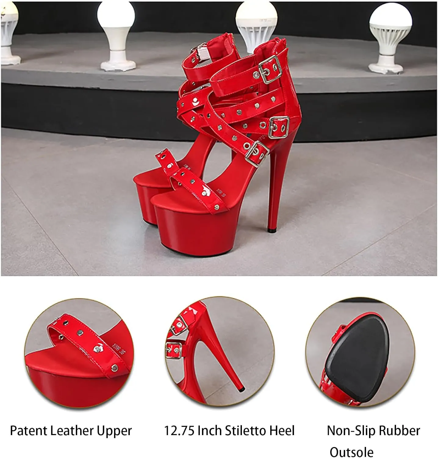 Women's Rivet Platform Chunky High Heel Gothic Sandals Fashion Ankle Strap Buckle Round Open Toe Lug Sole High Block Heel Sexy Punk Y2k Sandals for Party Prom Dress