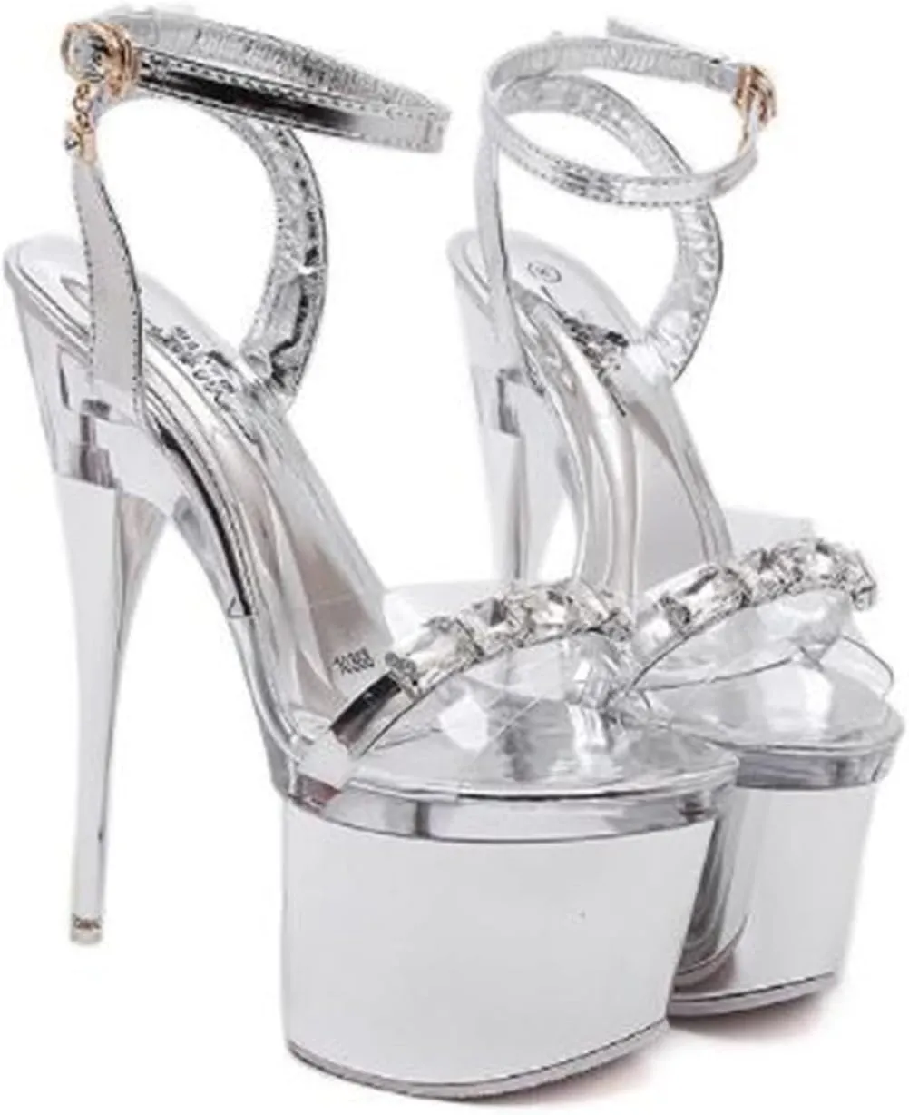 Women's Sandals Fish Mouth Stiletto Platform Cross Strap High Heels Sexy Nightclub Catwalk Pole Dance 18cm/7in High Heel Sandals Silver