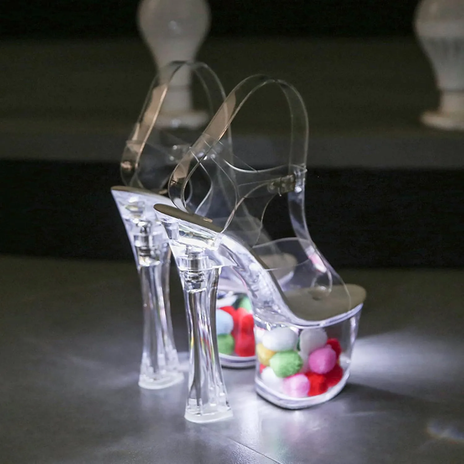 Women's Sandals Round Toe Transparent Chunky Heel Platform Glowing High Heels Sexy Nightclub Catwalk Pole Dancing High Heel Sandals Heel Height 17cm/6.6in