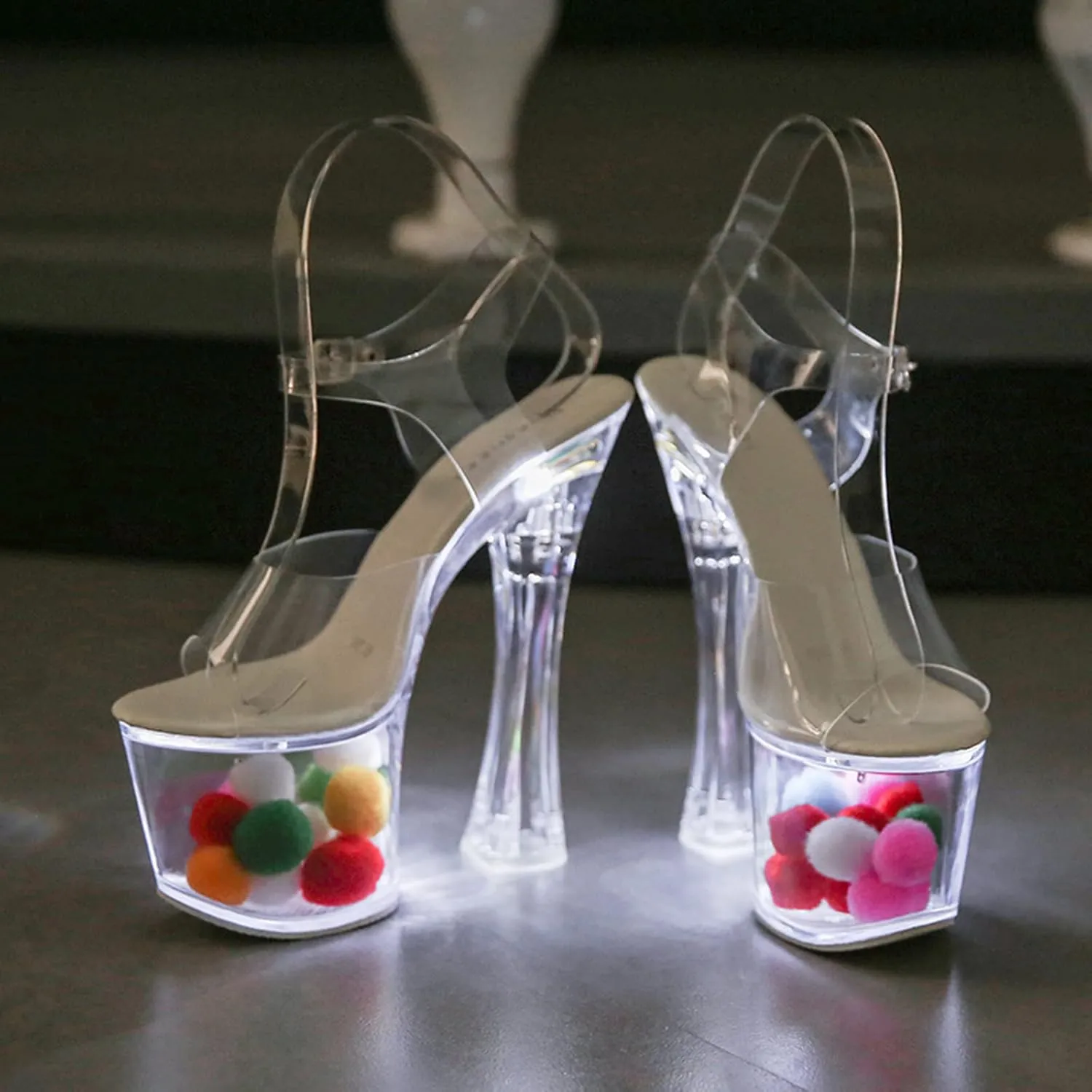 Women's Sandals Round Toe Transparent Chunky Heel Platform Glowing High Heels Sexy Nightclub Catwalk Pole Dancing High Heel Sandals Heel Height 17cm/6.6in