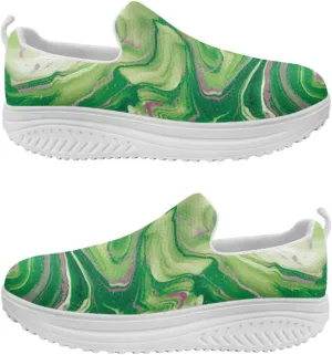 Womens Shoes Wedge Rocker Bottom Anti Slip Walking Lightweight Casual Sneakers Marble Print Slip Resistant
