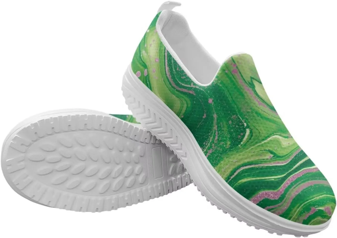 Womens Shoes Wedge Rocker Bottom Anti Slip Walking Lightweight Casual Sneakers Marble Print Slip Resistant