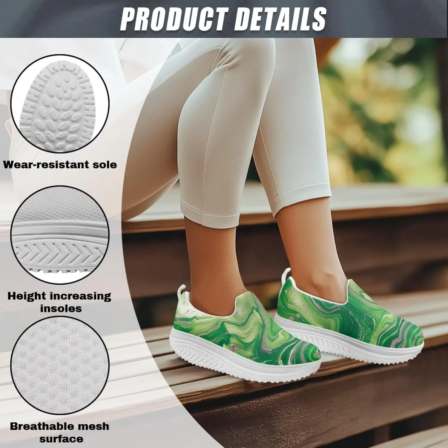 Womens Shoes Wedge Rocker Bottom Anti Slip Walking Lightweight Casual Sneakers Marble Print Slip Resistant