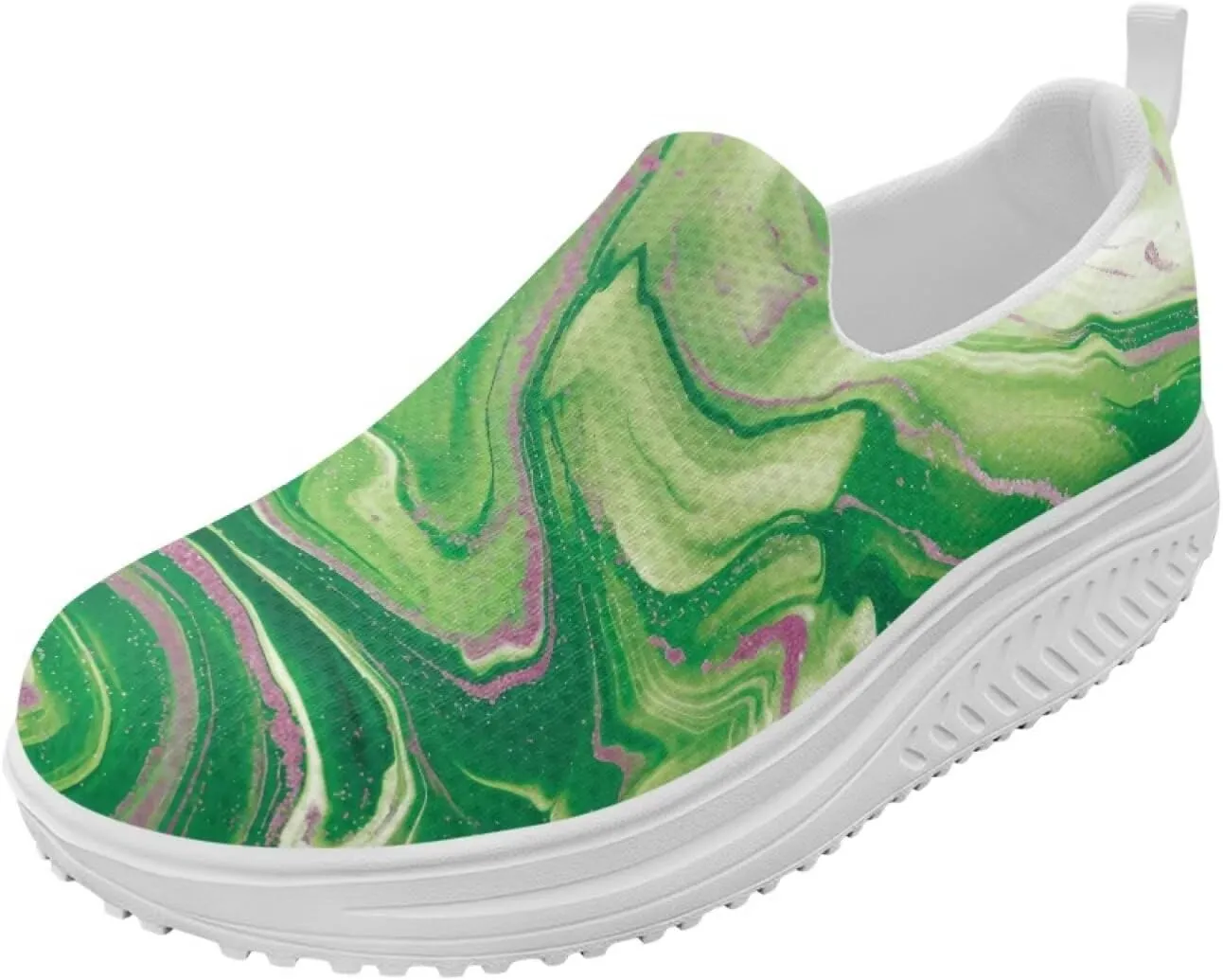 Womens Shoes Wedge Rocker Bottom Anti Slip Walking Lightweight Casual Sneakers Marble Print Slip Resistant