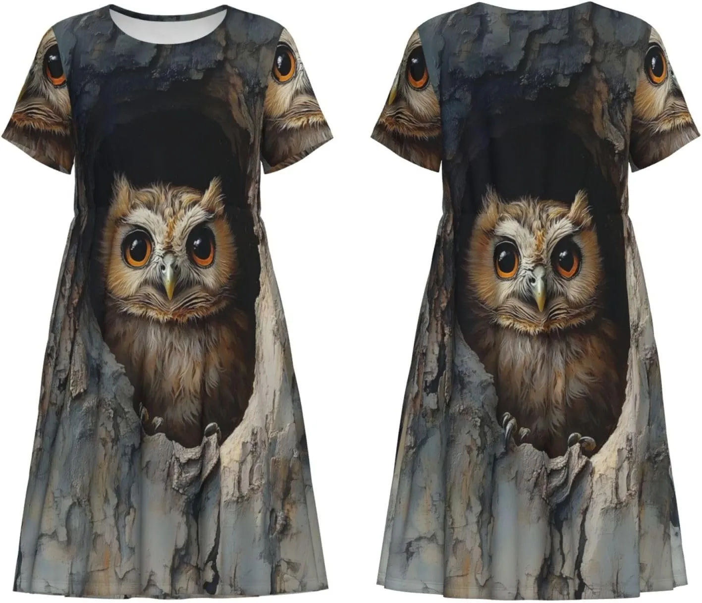 Women's Short Sleeve Round Neck Musical Notes Print A-Line Summer Casual Dress with Pockets,