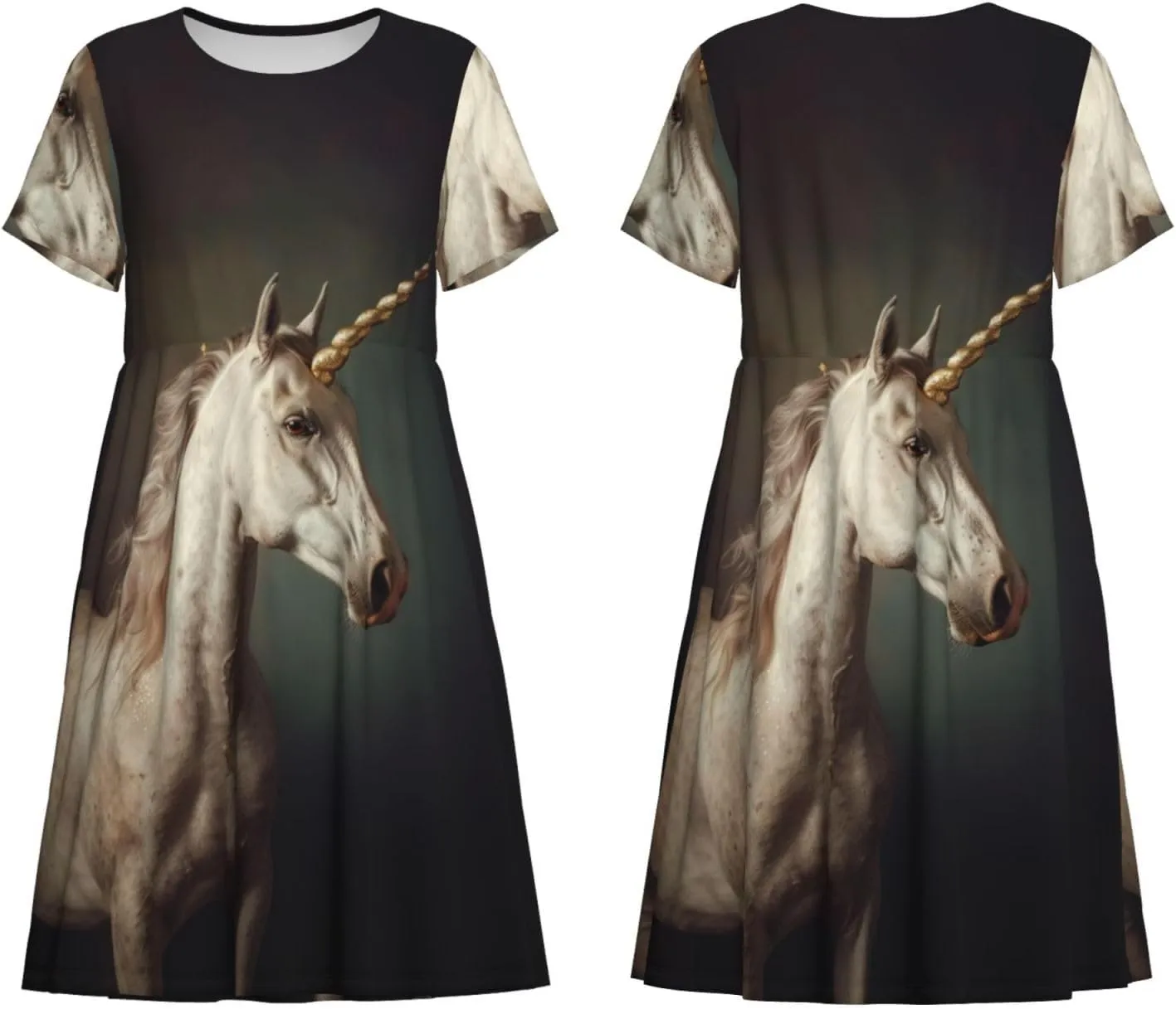 Women's Short Sleeve Round Neck Two Cute red Birds Print A-Line Summer Casual Dress with Pockets,
