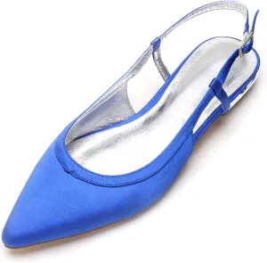 Women's Sling Backs Closed Toe Ballet Flats Pointed Toe Slip on Satin Party Evening Bridesmaid Shoes