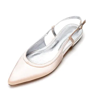 Women's Sling Backs Closed Toe Ballet Flats Pointed Toe Slip on Satin Party Evening Bridesmaid Shoes