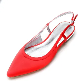 Women's Sling Backs Closed Toe Ballet Flats Pointed Toe Slip on Satin Party Evening Bridesmaid Shoes