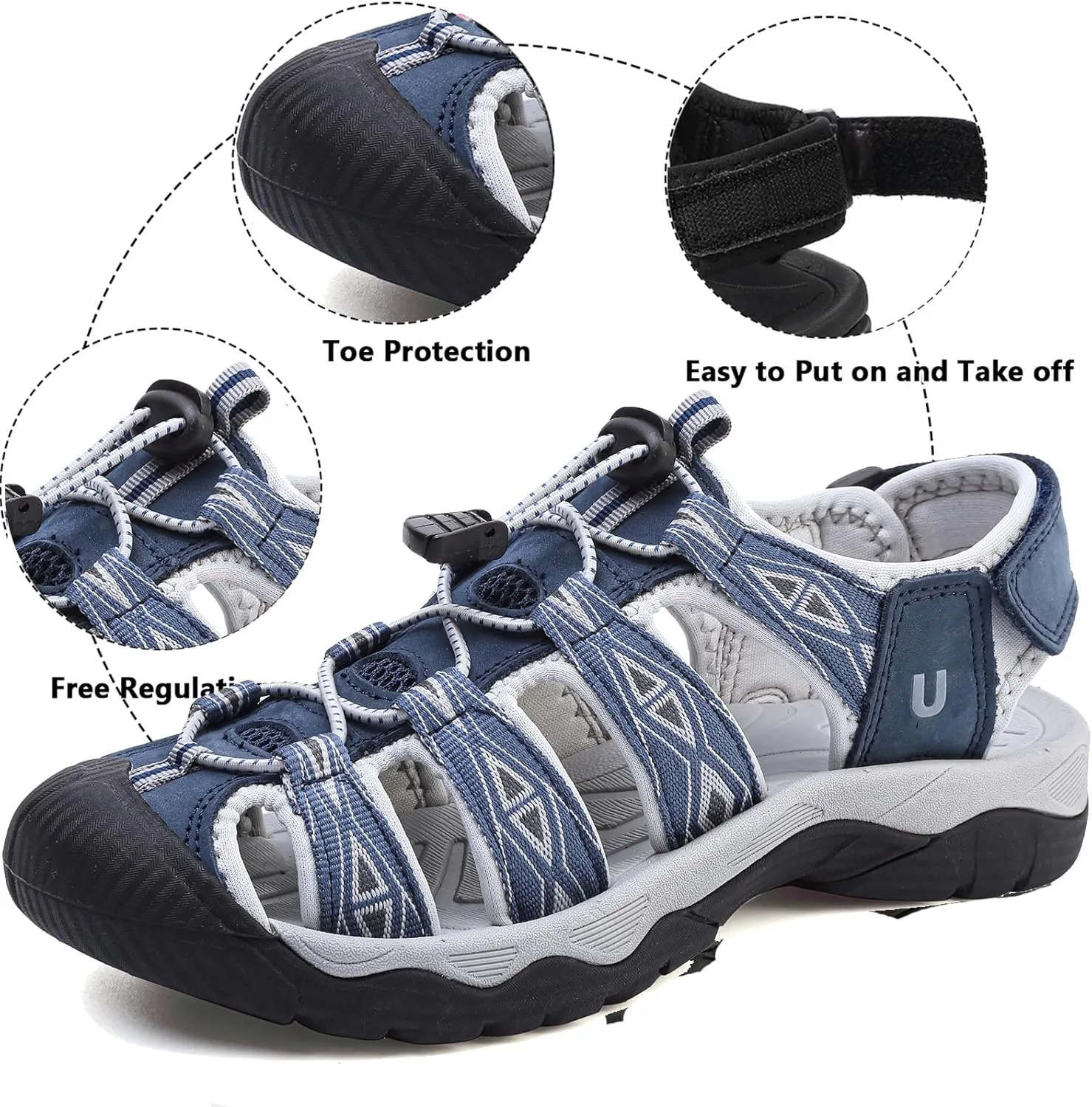 Women's Sport Hiking Sandals Closed Toe Summer Outdoor Athletic Walking Sandal Adventure Lightweight Comfortable Beach Sandals Water Shoes