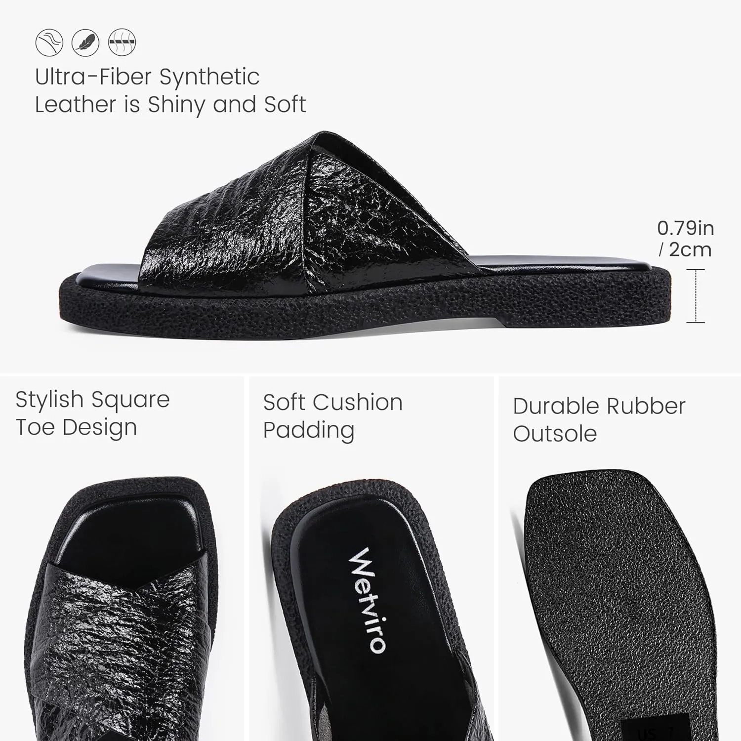 Women's Square Toe Slip On Flats Sandal Fashion Comfortable Slide Sandals