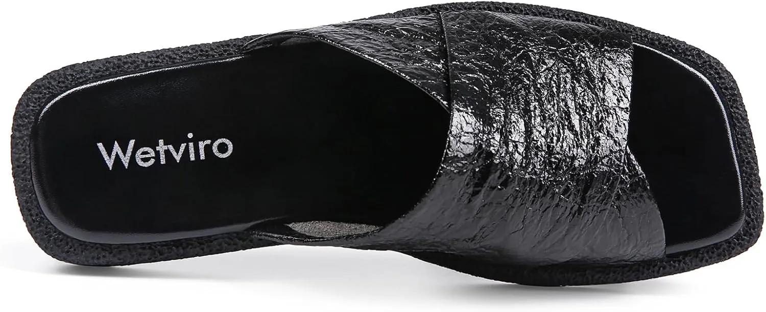 Women's Square Toe Slip On Flats Sandal Fashion Comfortable Slide Sandals