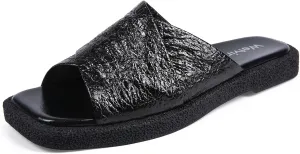 Women's Square Toe Slip On Flats Sandal Fashion Comfortable Slide Sandals