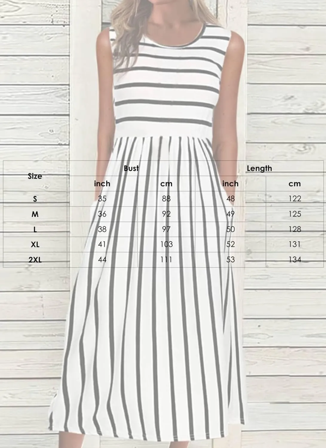 Women's Stripes A-Line Midi Dress Summer Elegant Sleeveless Casual Beach Party Sundress with Pockets