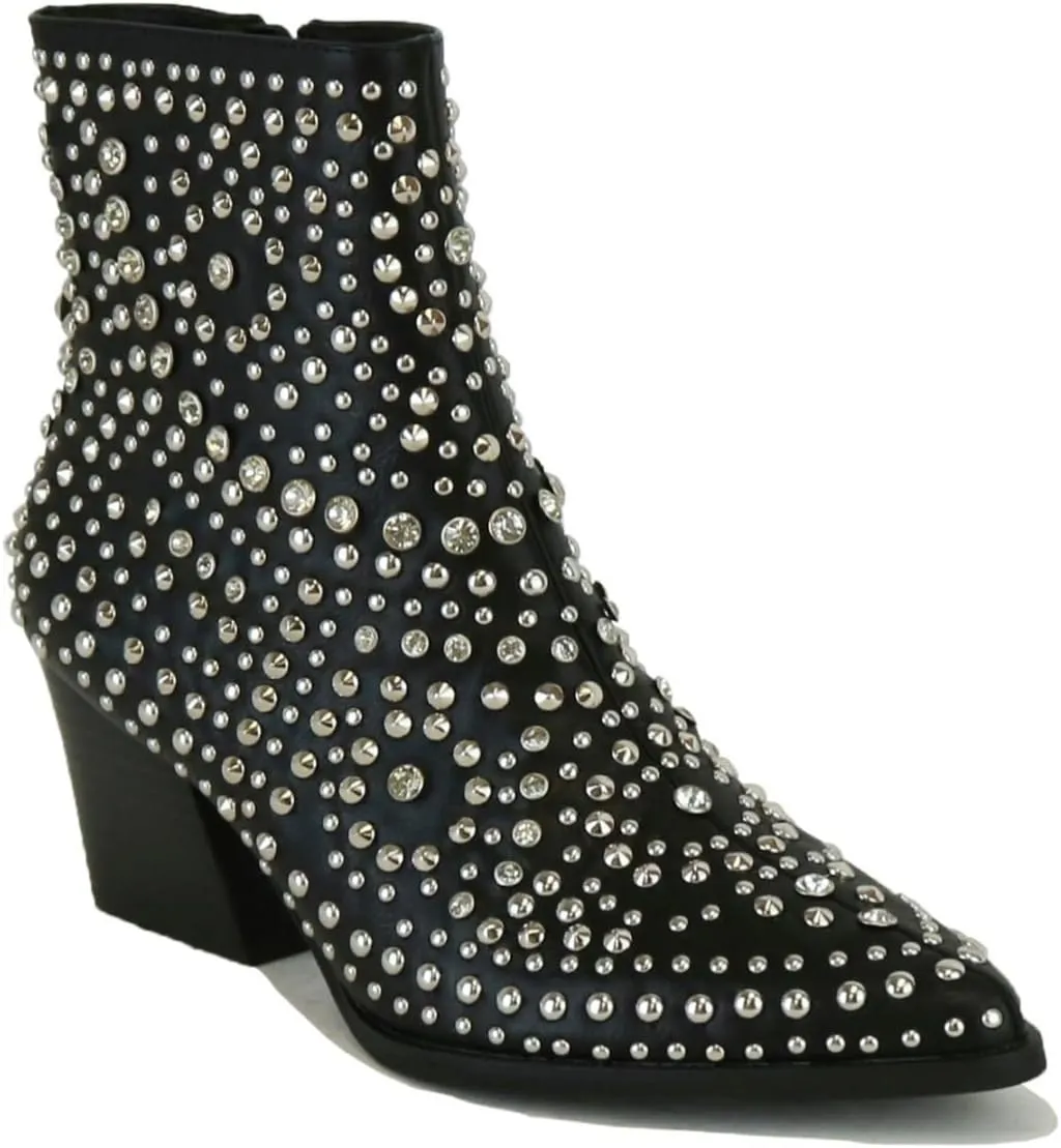 Women's Studded Ankle Boots Western Rhinestones Booties Cowgirl Boots Pointed Toe Boots Cowboy Boots