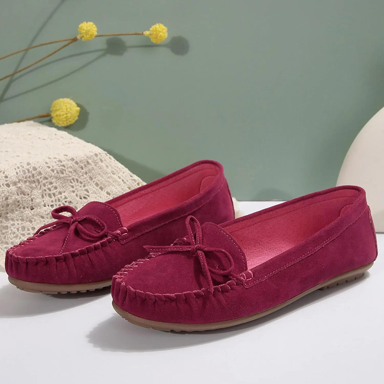 Women's Suede Casual Penny Loafers Vintage Ladies Moccasins Driving Shoes Comfort Slip-On Fashion Boat Classic Flats