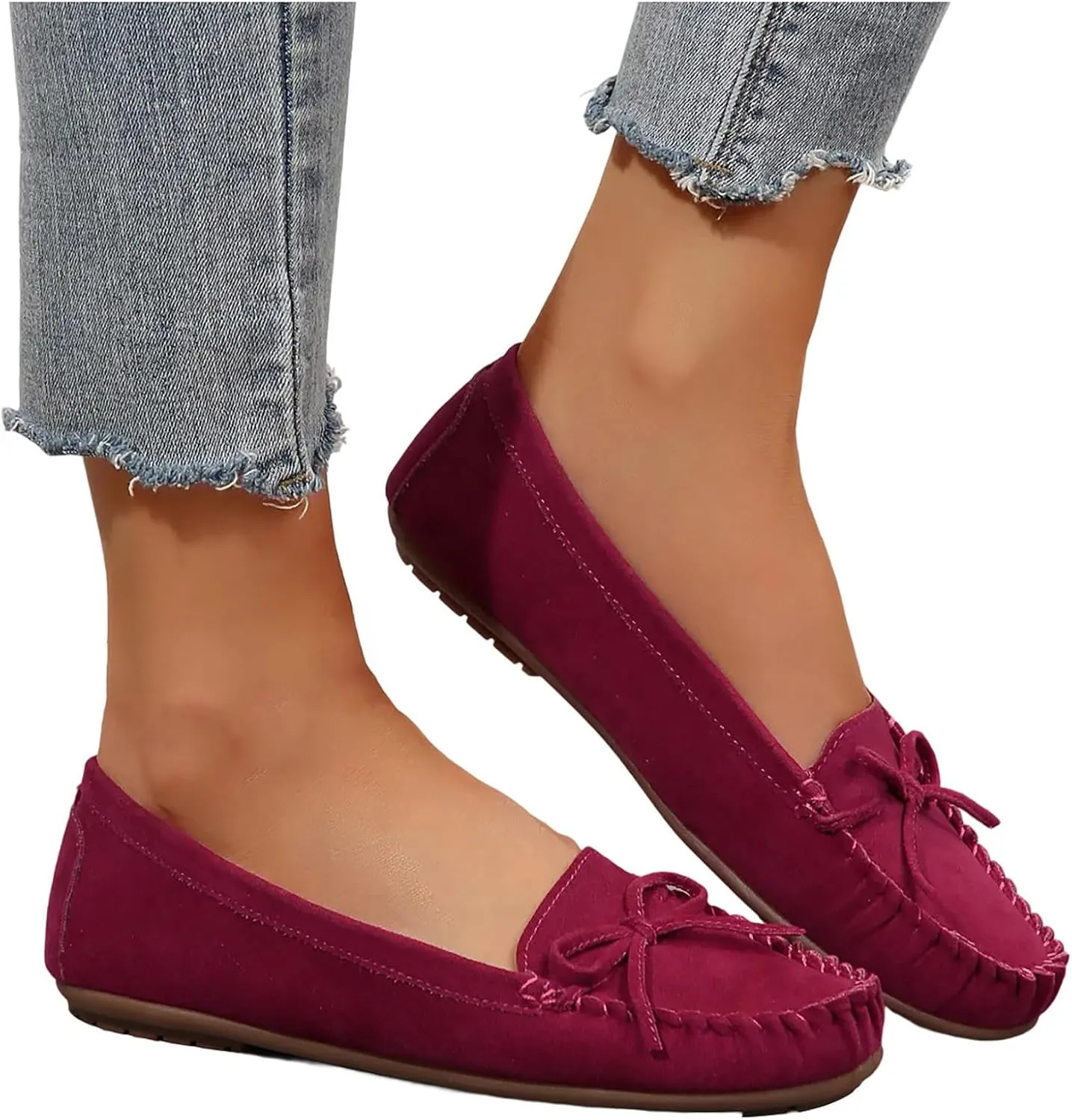 Women's Suede Casual Penny Loafers Vintage Ladies Moccasins Driving Shoes Comfort Slip-On Fashion Boat Classic Flats