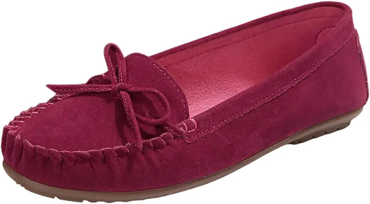Women's Suede Casual Penny Loafers Vintage Ladies Moccasins Driving Shoes Comfort Slip-On Fashion Boat Classic Flats